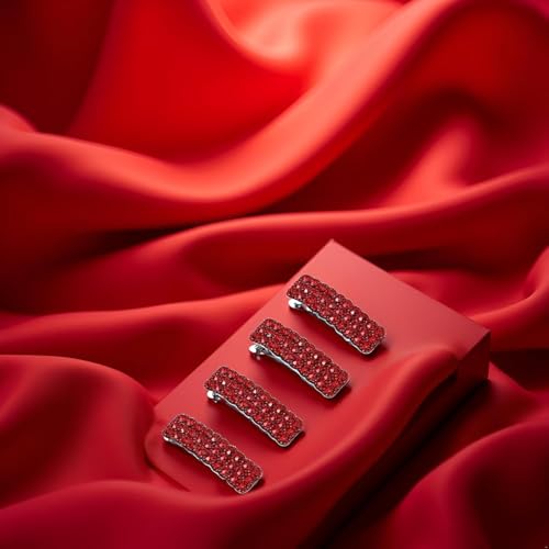 Red Rhinestone Snap Hair Clips Set of 4 Luxury Korean Hair Barrettes