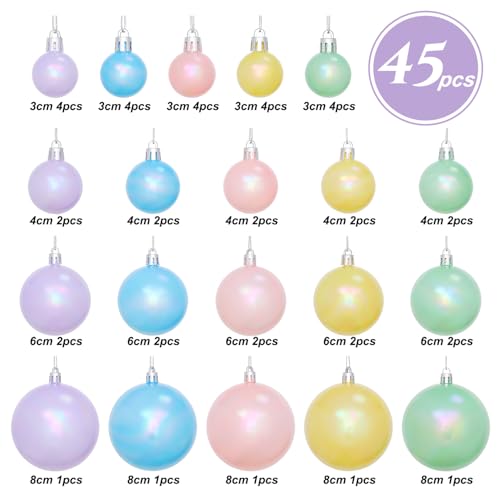 Pastel Christmas Tree Ornaments Set - 45 Shatterproof Holiday Decorations