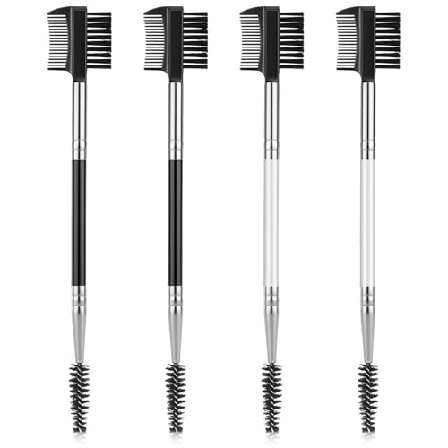 4 Pcs 3-in-1 Eyebrow Brush and Eyelash Comb Set with Spoolie
