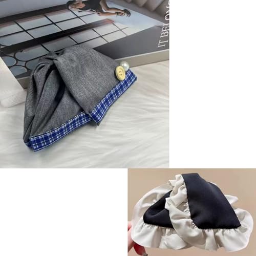 iRIIRIO 2pcs Cloth Covered Large Hair Claw Clips with Bow and Ruffled Edge