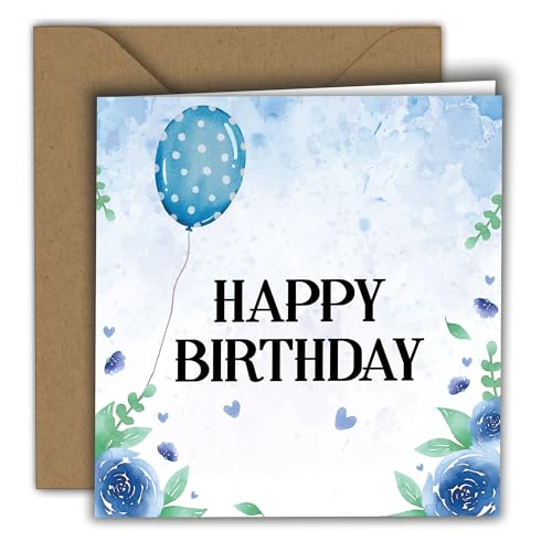 Timeless Birthday Card with Watercolor Flowers & Balloon - 5.9x5.9 in
