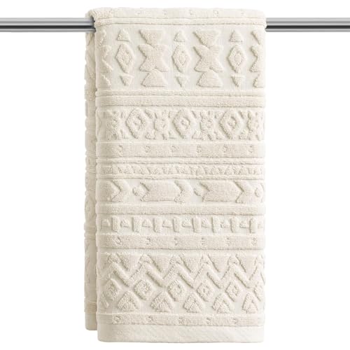 Artoid Mode 3D Geometric Jacquard Hand Towel, 100% Cotton, Beige, 13.7x29.5"