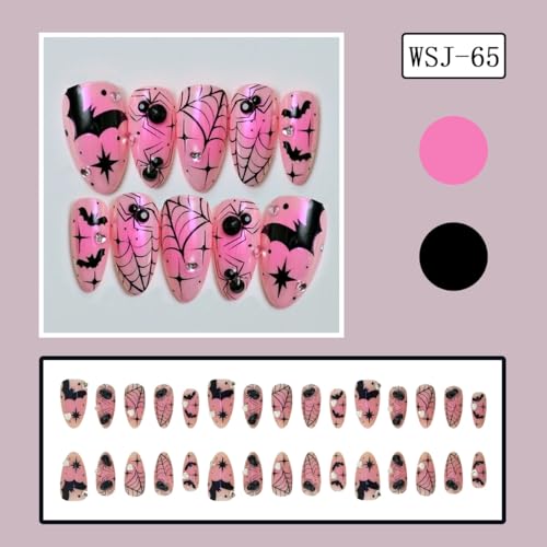Halloween Press on Nails Medium Almond Fake Nails with 3D Charms