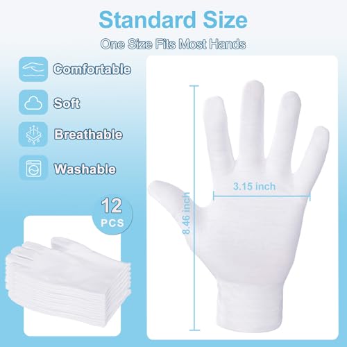 12-Pack White Cotton Gloves for Dry Hands, Eczema Care & Sleeping