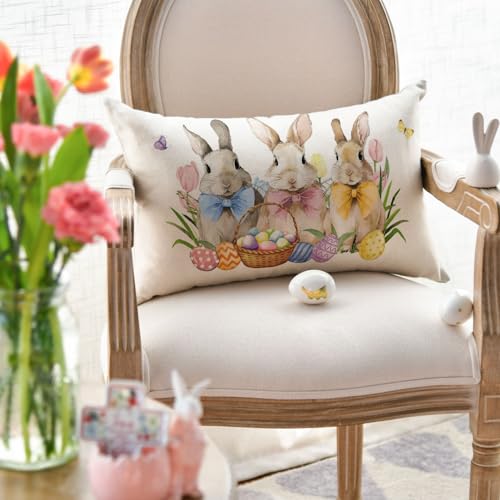 Easter Bunny Throw Pillow Cover, 12x20 Inch Polyester Cushion Case