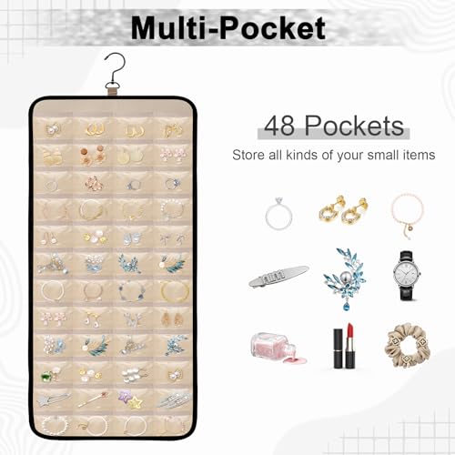 Dynoro Double-Sided Jewelry Organizer Roll with 48 Pockets & 21 Hooks