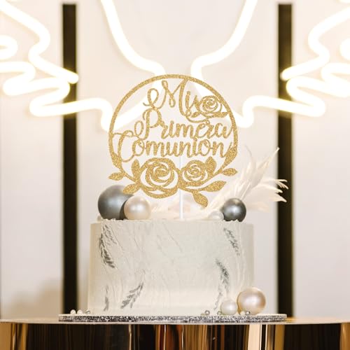 Gold Glitter Mi Primera Comunion Cake Topper for Celebrations