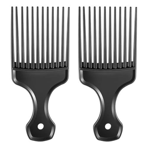 Exclaith 2 Pcs Black Wide-Tooth Afro Lift Combs for Curly Hair Styling