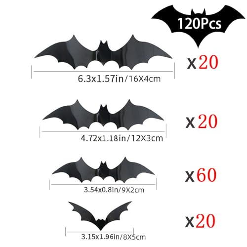 120 Pcs 3D Halloween Bat Wall Stickers for Indoor Outdoor Decor