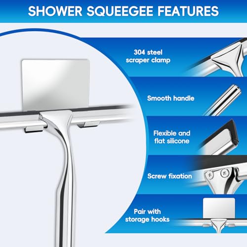 TZona 10-Inch Stainless Steel Shower Squeegee for Glass Doors and Mirrors