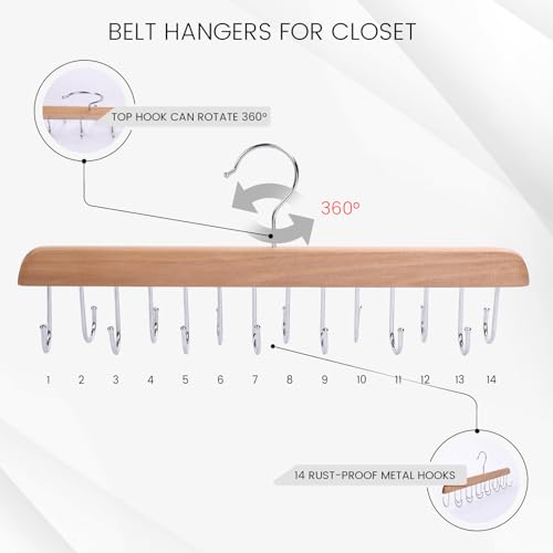JOHOUSE Wooden Belt Organizer for Closet - Holds 42 Belts & Accessories