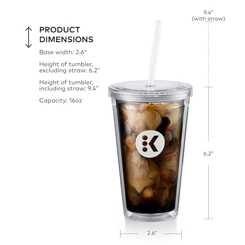 Keurig Iced Coffee Tumbler 16oz with Straw, BPA-Free, 6-Pack