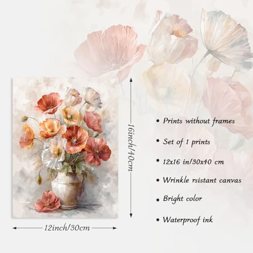 Dazzlewall Floral Canvas Print - White Red Flowers Artwork 12x16