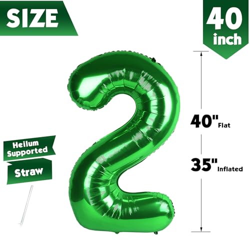 Hadoife 40-Inch Dark Green Number 2 Foil Balloon for Birthday Party Decor