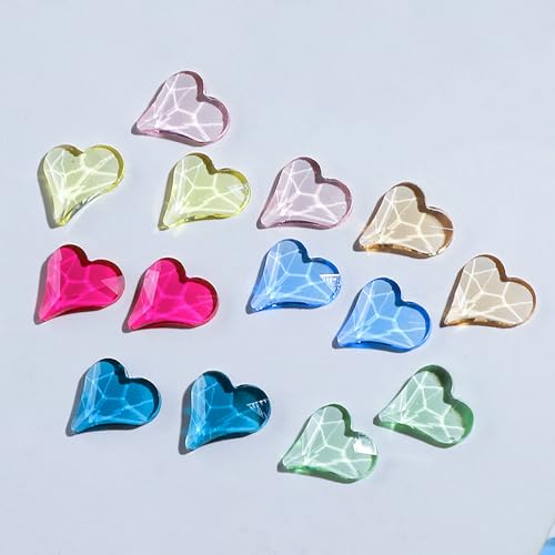 KAAGEE 80Pcs Aurora Heart Nail Rhinestones 3D Water Ripple Glass Charms