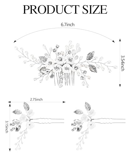 Chanaco Bridal Hair Accessories Silver Hair Comb and Pins Set with Pearls