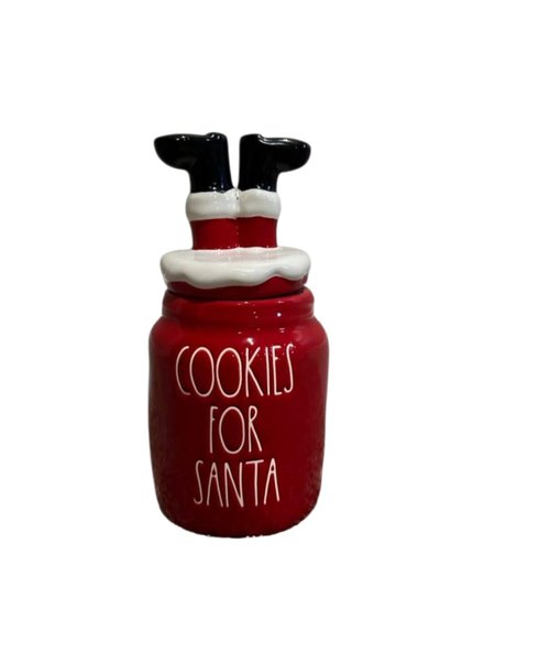 Rae Dunn Christmas Canister with Festive Figural Topper/Lid. (Cookies for santa)