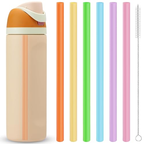Bubrike Replacement Straws for Owala FreeSip & Sway Water Bottles - 6 Colors, Pink, Blue, Purple, Orange, Yellow, Grass Green, BPA-Free, Includes Cleaning Brush