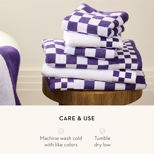 MacKenzie-Childs Cotton Hand Towel - Plum Check Border Decorative Towel
