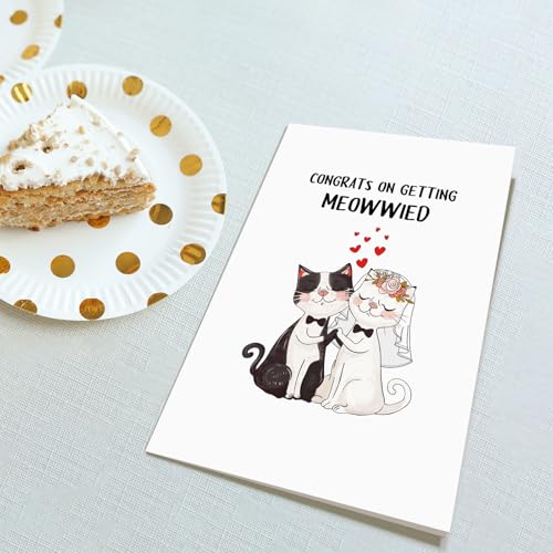 Funny Cat Wedding Card for Couples & Engagement - Cute Meow Design