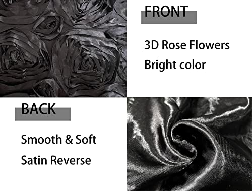 iMaylex Black Satin Rose Throw Pillow Covers, 16" x 16" (Set of 2)