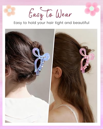 ACECHA Glitter Bow Claw Clip 2 Pack - Sparkly Non-Slip Hair Clips
