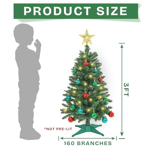 Green 3ft Artificial Christmas Tree with 9 Lighting Modes - Mini Tabletop Xmas Tree