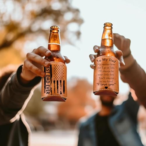 Best Dad Ever Collapsible Leather Beer Can Sleeve - 12oz Cooler