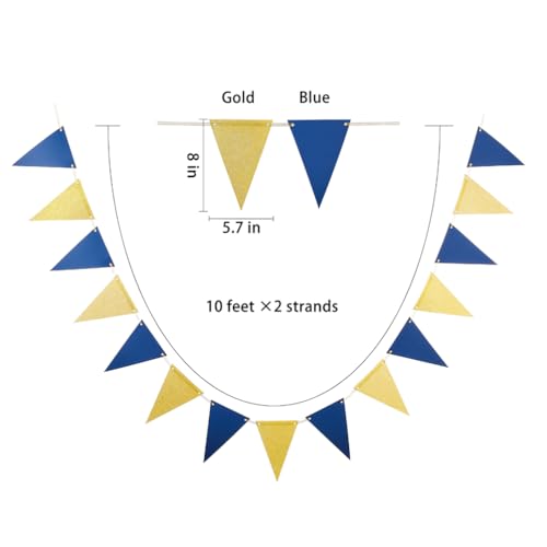 Gold Blue Pennant Banner Bunting - 30pc DIY Kit, 20ft
