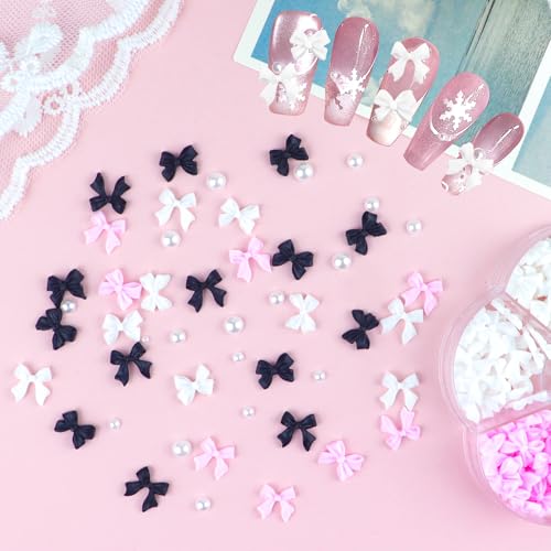 300Pcs 3D Bow Nail Charms and Flatback Pearls Set for DIY Manicure