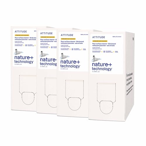 ATTITUDE EWG Verified Floor Cleaner Refill - Vegan Citrus Zest, 67.6 Fl Oz (Pack of 4)