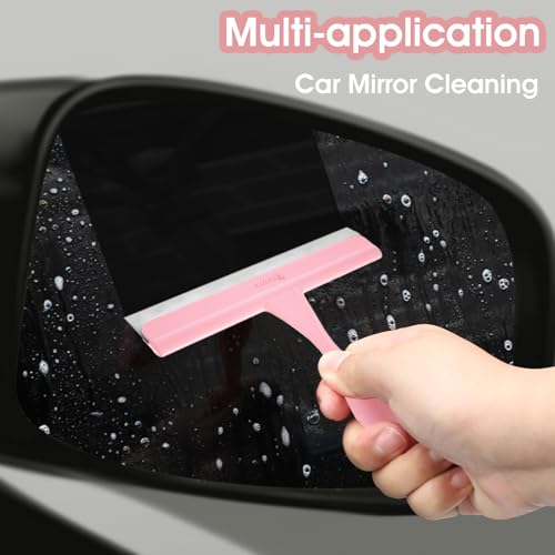 LTLUTU 5-Inch Silicone Shower Squeegee - Compact Pink Glass & Mirror Cleaner