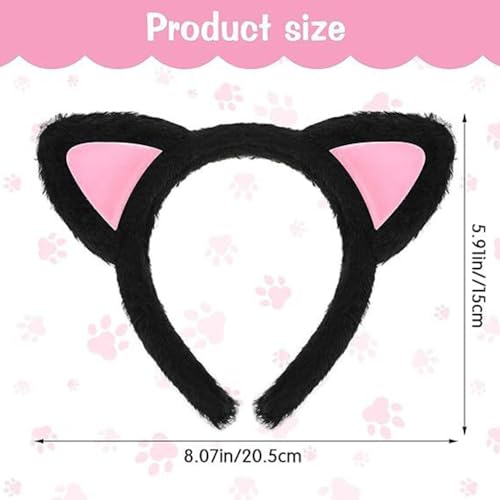 Black Cat Ears Headband Soft Furry Headwear for Cosplay and Parties