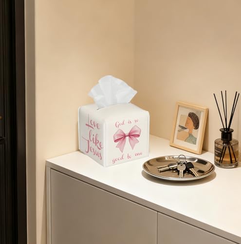 Christian Tissue Box Cover - White Christian Themes-01 PU Leather Cube