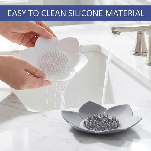 JJUNW Silicone Soap Holder - 2 Pack Self-Draining Lotus Dish