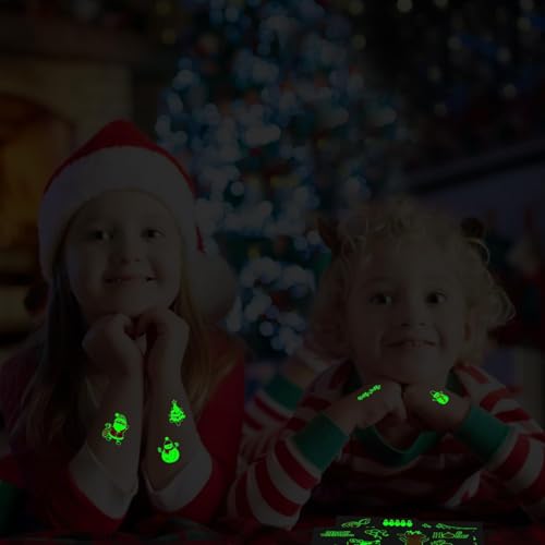 Partywind Glow in the Dark Christmas Temporary Tattoos for Kids