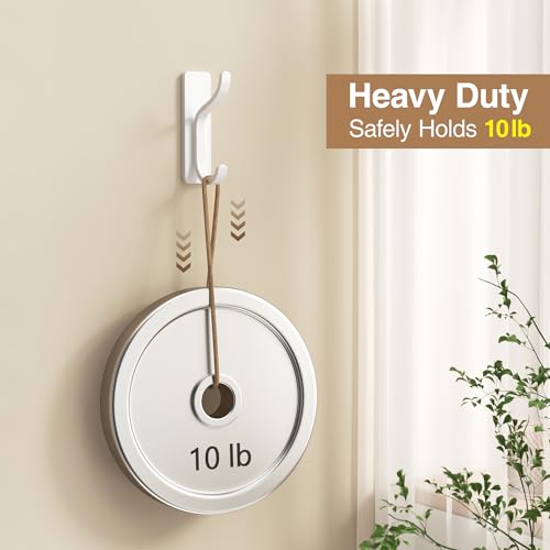 Adhesive Wall Hooks for Towel/Coat - 13LB Heavy-Duty, White, 4 Pack