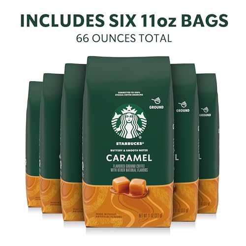 Starbucks Caramel Flavored Ground Coffee - 6 Pack of 11oz Bags, Hot or Iced Brew