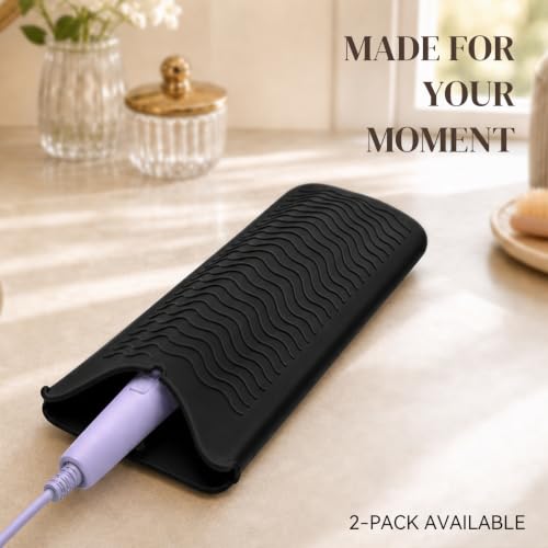 Silicone Heat Resistant Mat & Pouch for Curling Iron and Straightener - Black