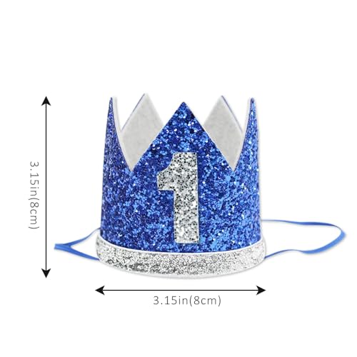 Blue 1st Birthday Glitter Crown Hat for Baby First Birthday Party