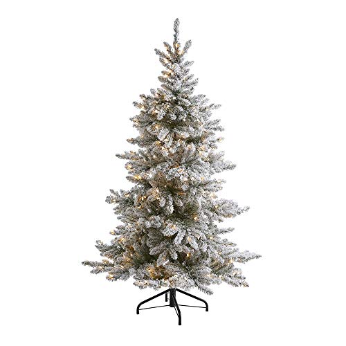 6ft Flocked Artificial Christmas Tree with 850 Bendable Branches and 300 Clear Lights