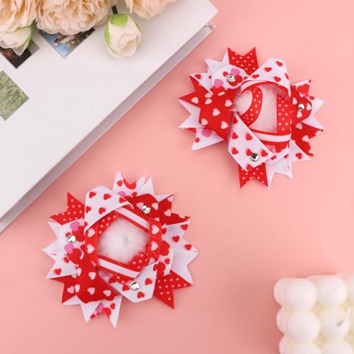 WHAVEL Pink Glitter Heart Hair Clips 2 Pack Valentine's Day Hair Bows