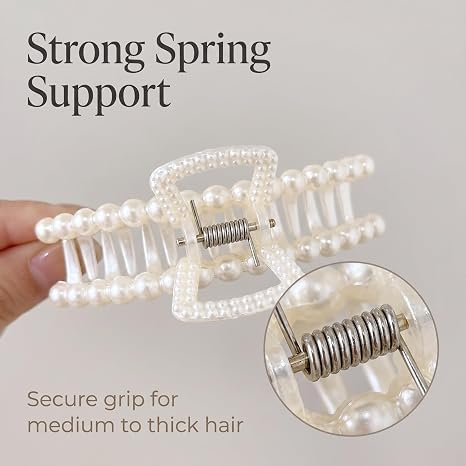 Large White Faux Pearl Hair Claw Clips for Thick and Thin Hair