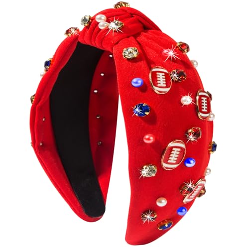 Football Headband for Women Velvet Crystal Game Day Hair Accessory