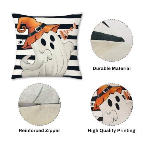 Bonhause Halloween Throw Pillow Covers Set of 4 - 18x18 Inch Ghost & Pumpkin Decor