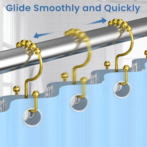 Gold Double-Sided Shower Curtain Hooks with Roller Balls - 12 Pack