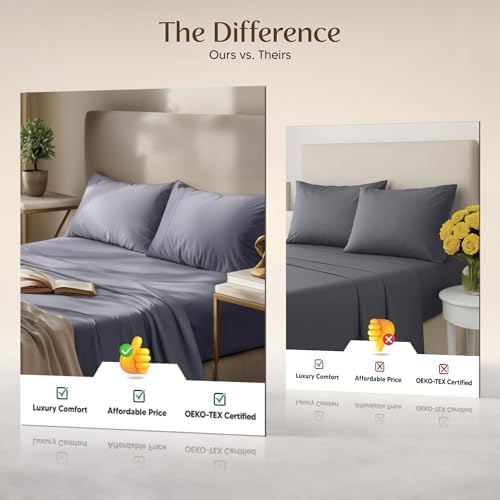 Utopia Bedding California King Sheet Set - Soft, Breathable Microfiber, 4-Piece in Grey | Oeko-Tex Certified