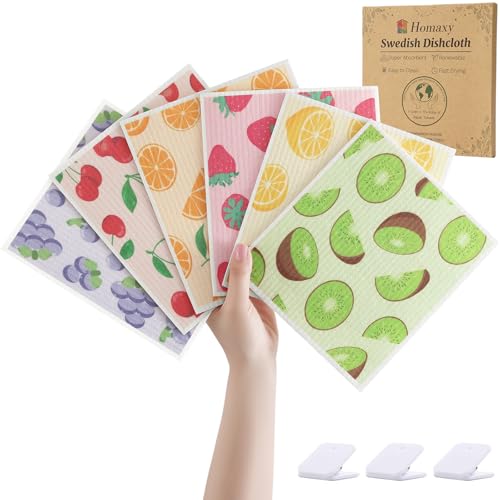 Homaxy Swedish Dishcloths - 6 Pack Reusable, Absorbent & Odor-Free