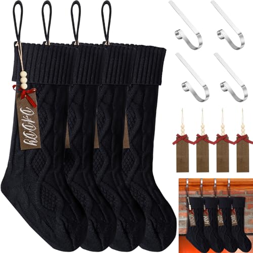 Knit Christmas Stocking Kit - Large Black Holiday Decor - 4 Sets