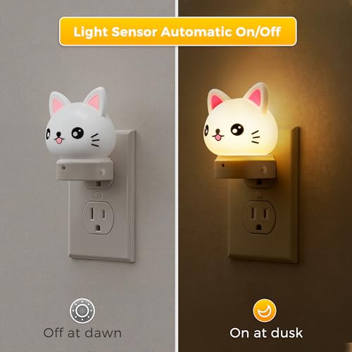 L LOHAS 3D Cat LED Night Light, Dusk to Dawn Sensor, RGB & Soft White